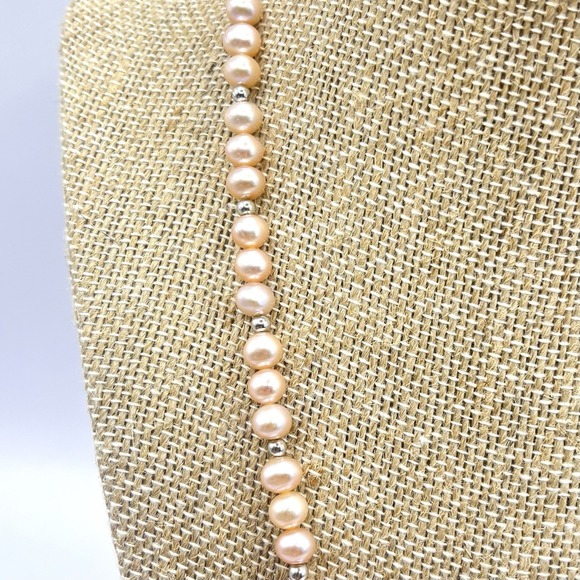 Vintage Freshwater Pink Pearl Necklace With 14k White Gold Beads And Closure 18" - Picture 4 of 15